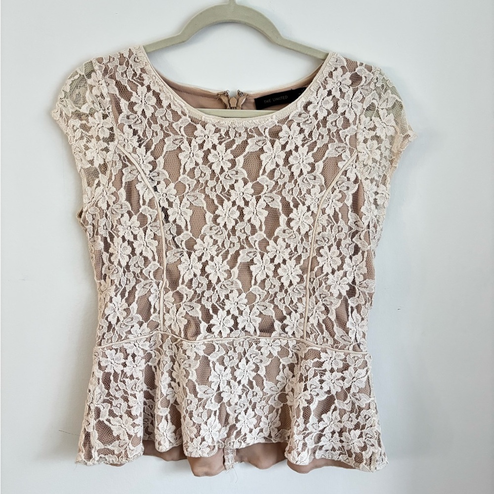 The Limited White Lace Peplum Top